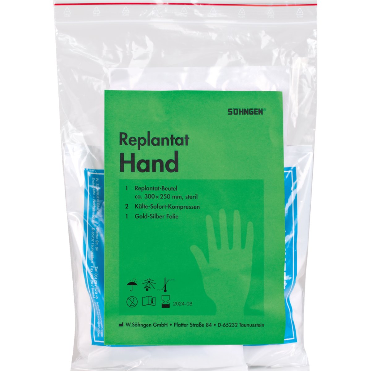 Replantat-Notfall-Set Hand Beutel: 30 x 25cm, mit 2 Kälte Kompressen, Replantat, Notfallsets, Unsere Produkte