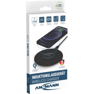 ANSMANN Qi Ladegerät, für alle Qi-fähigen Smartphones, kabellos, ABS, Ø 100mm, 130g, 1 Stück