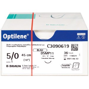 Optilene, Nahtmaterial, USP 5/0, DSMP13, 45 cm, Packung à 36 Stück