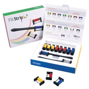FitStrip Subgingivales Finieren/Polieren Set 1 gezackter FitStrip, 9 einseitig beschichtete Streifen (3 x 0,08 mm, 3 x 0,1 mm, 3 x 0,13 mm), 2 Griffe