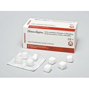 Hémocollagène Schwämmchen, 15 × 15 × 8 mm, Packung à 24 Stück