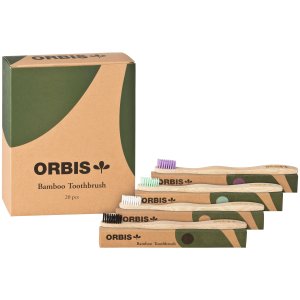 ORBIS-Green Bambus Zahnbürste, farbig sortiert, 19 cm, Packung 20 Stück